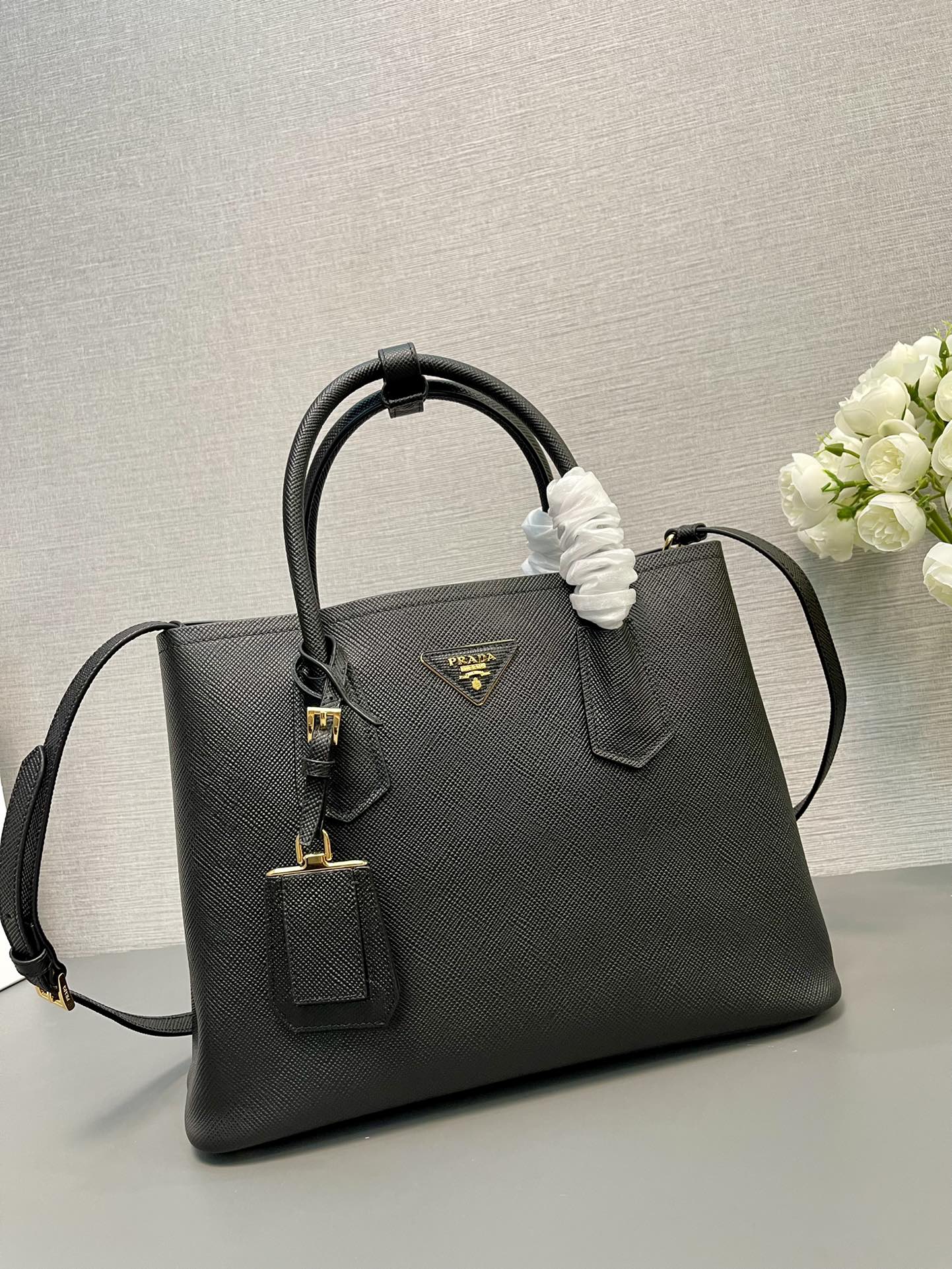 Prada 1BG2775 Medium Saffiano Leather Double Bag Black