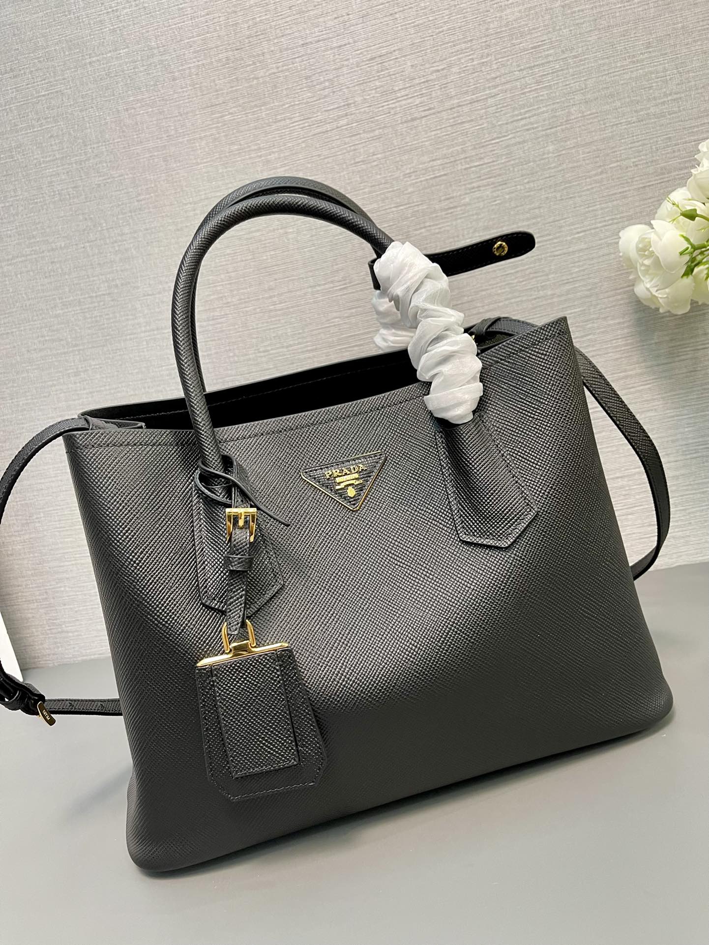 Prada 1BG2775 Medium Saffiano Leather Double Bag Black