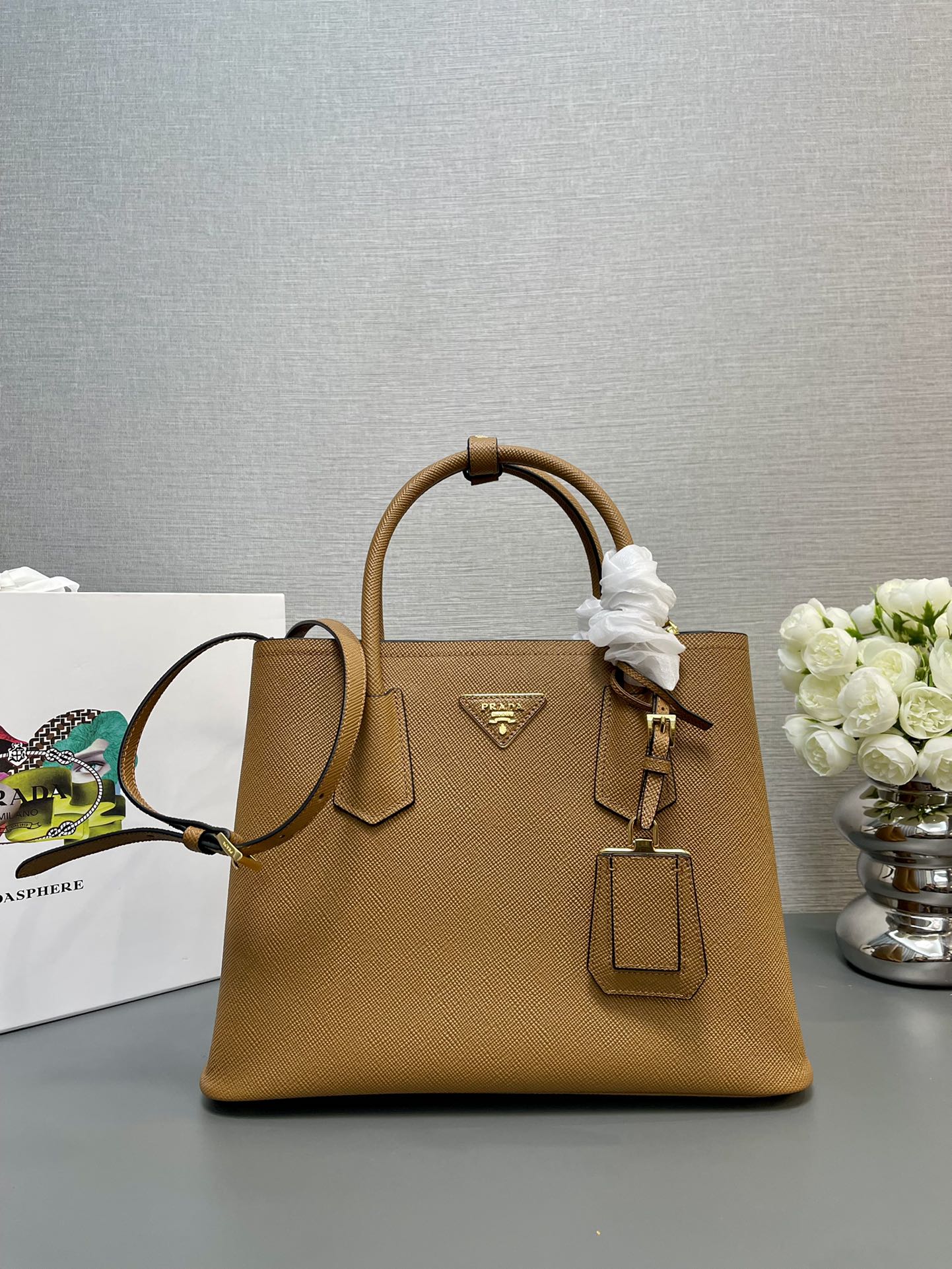 Prada 1BG2775 Medium Saffiano Leather Double Bag Brown