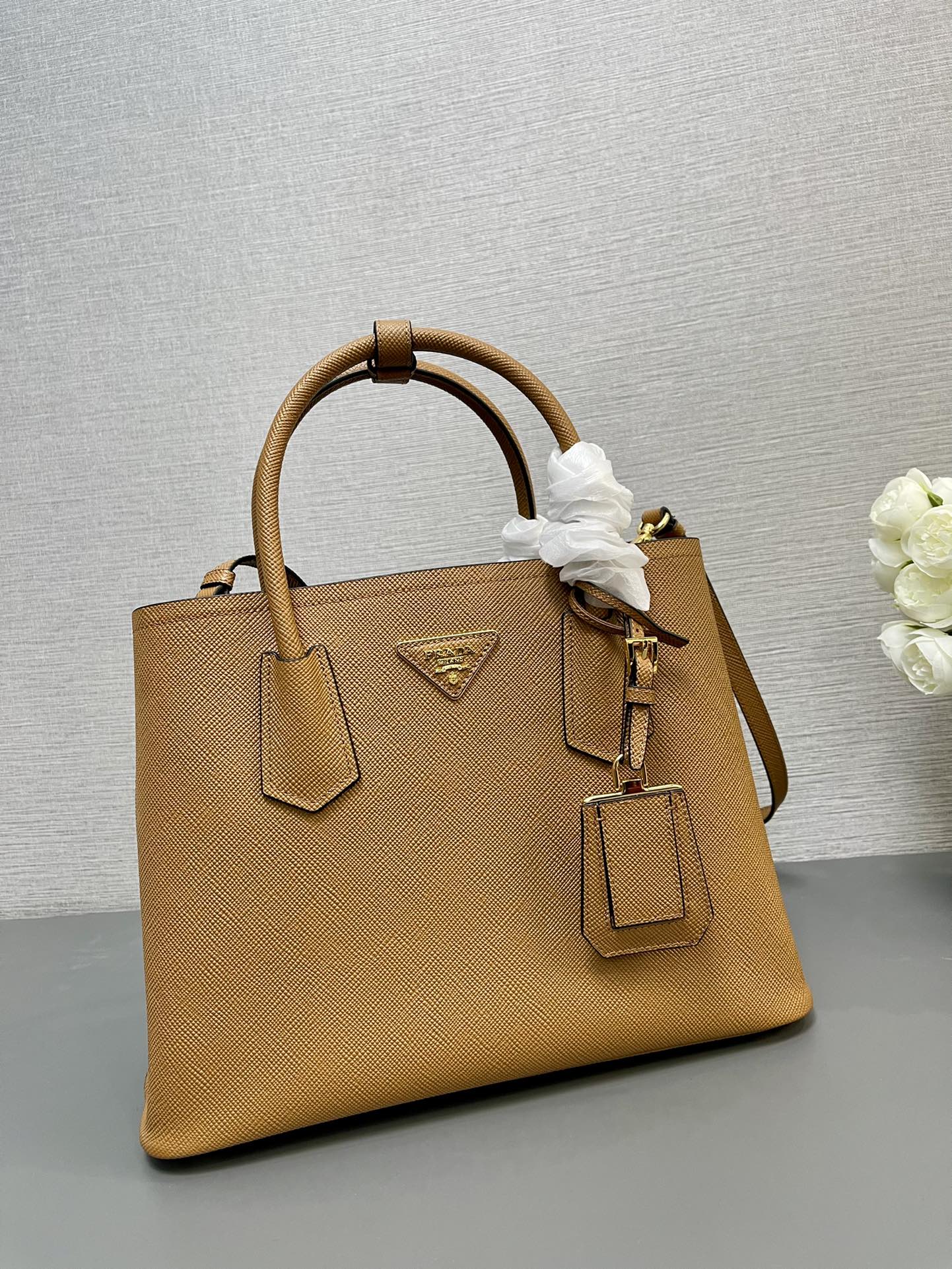 Prada 1BG2775 Medium Saffiano Leather Double Bag Brown