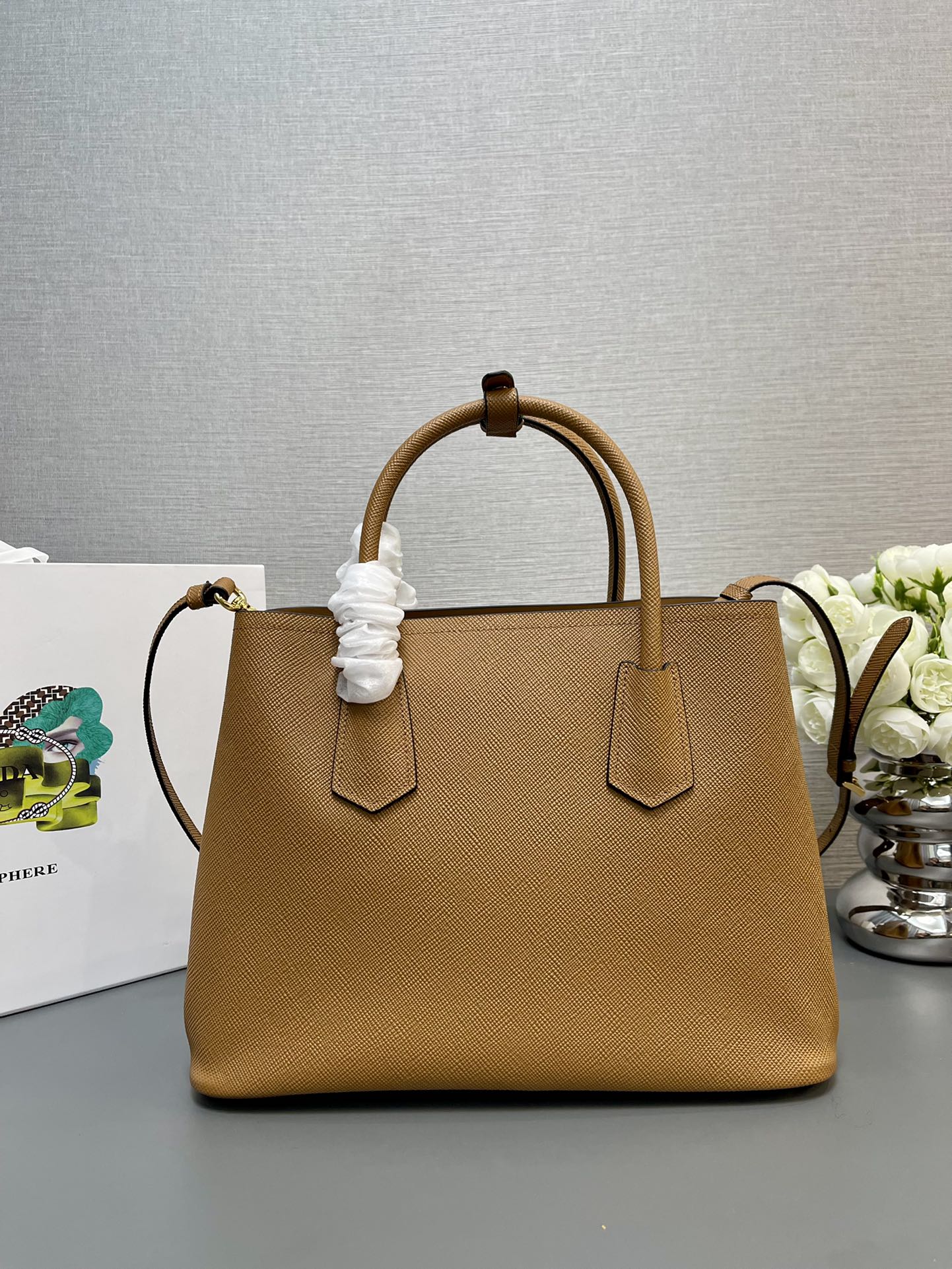 Prada 1BG2775 Medium Saffiano Leather Double Bag Brown