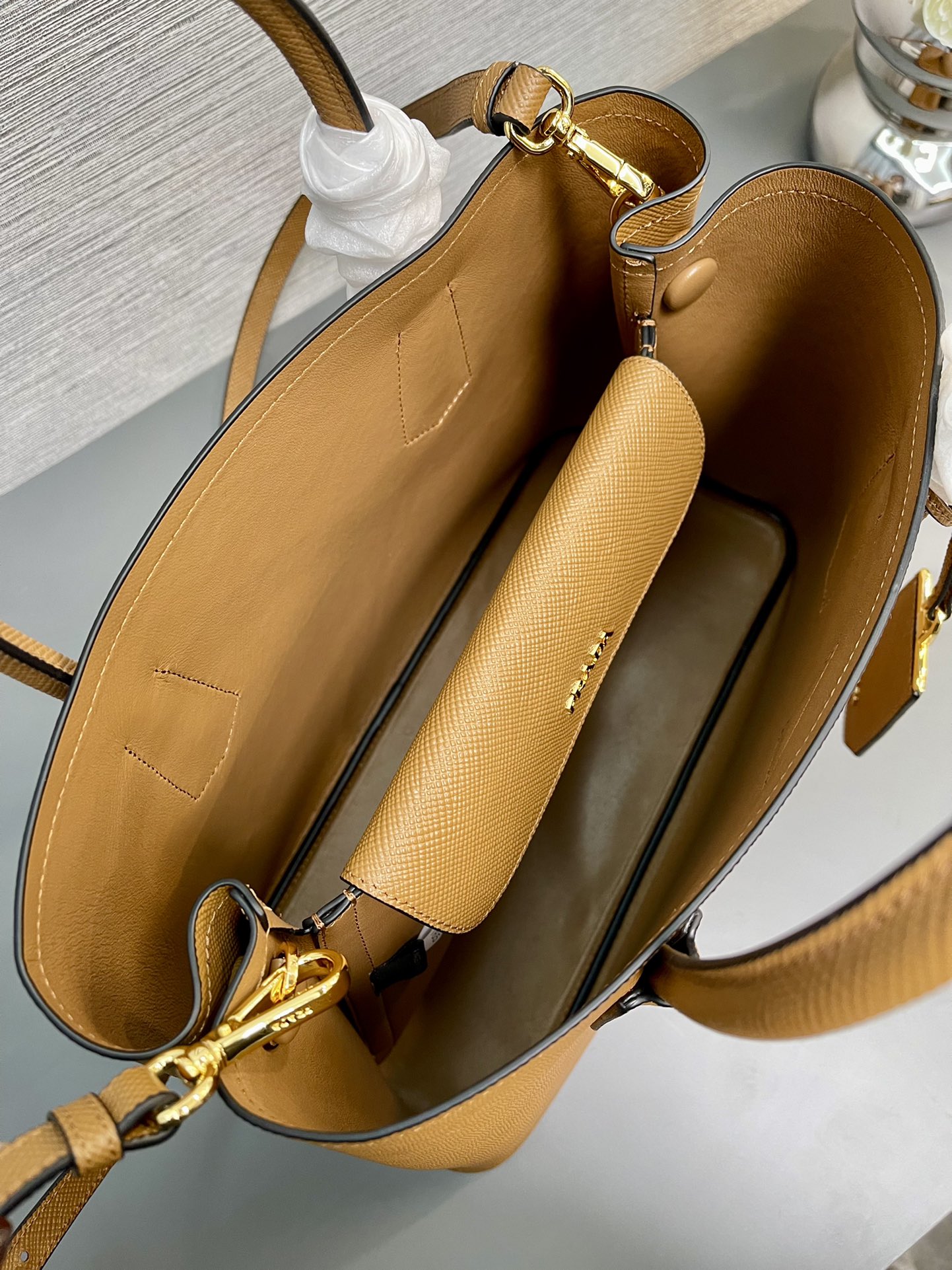 Prada 1BG2775 Medium Saffiano Leather Double Bag Brown