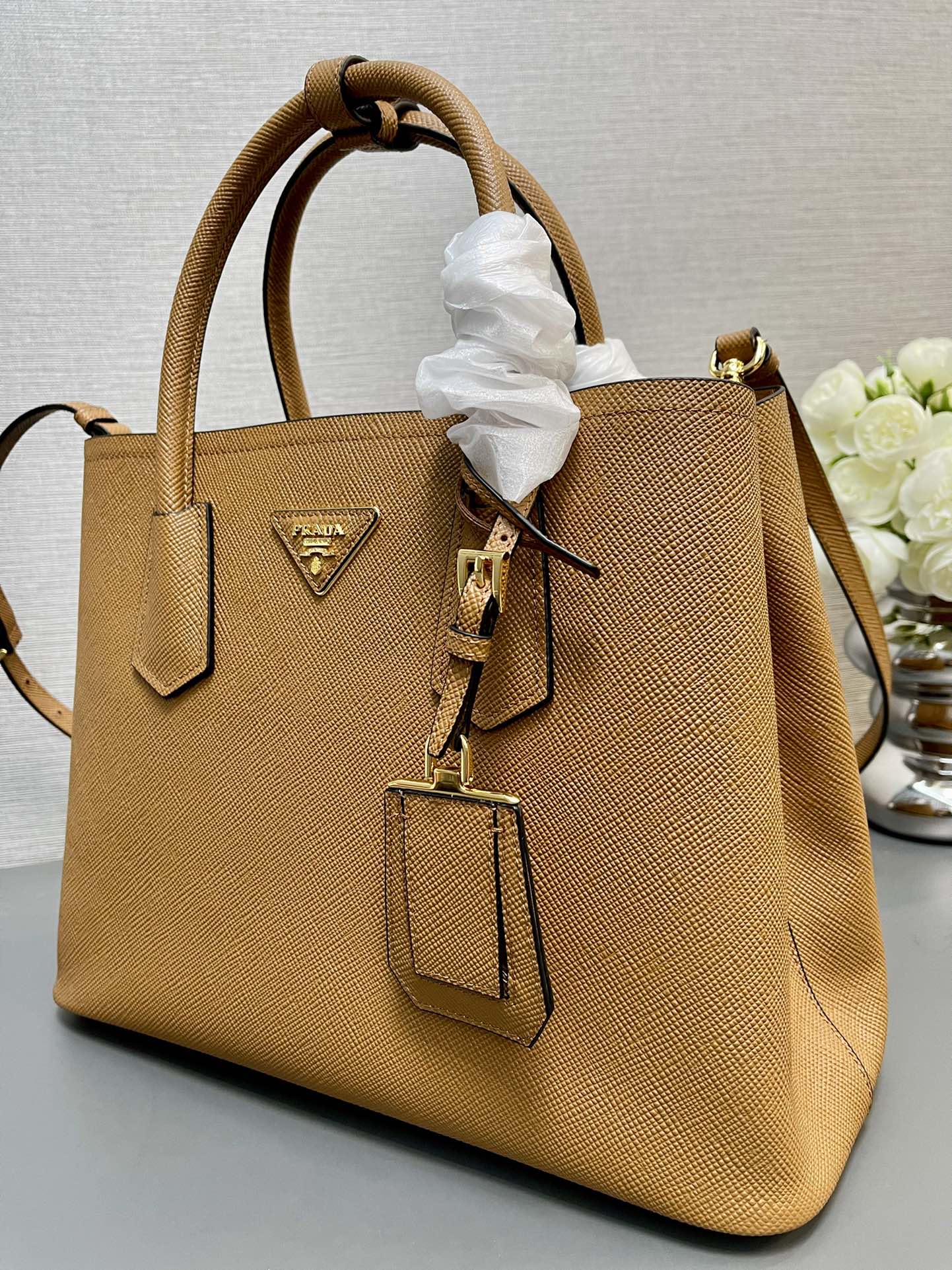 Prada 1BG2775 Medium Saffiano Leather Double Bag Brown
