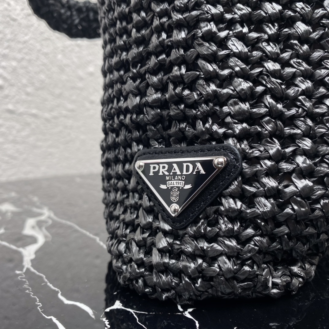 Prada 1BG422 Small Raffia Tote Bag Black