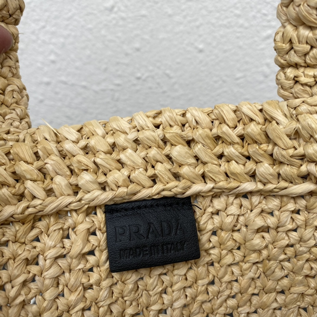 Prada 1BG422 Small Raffia Tote Bag Tan