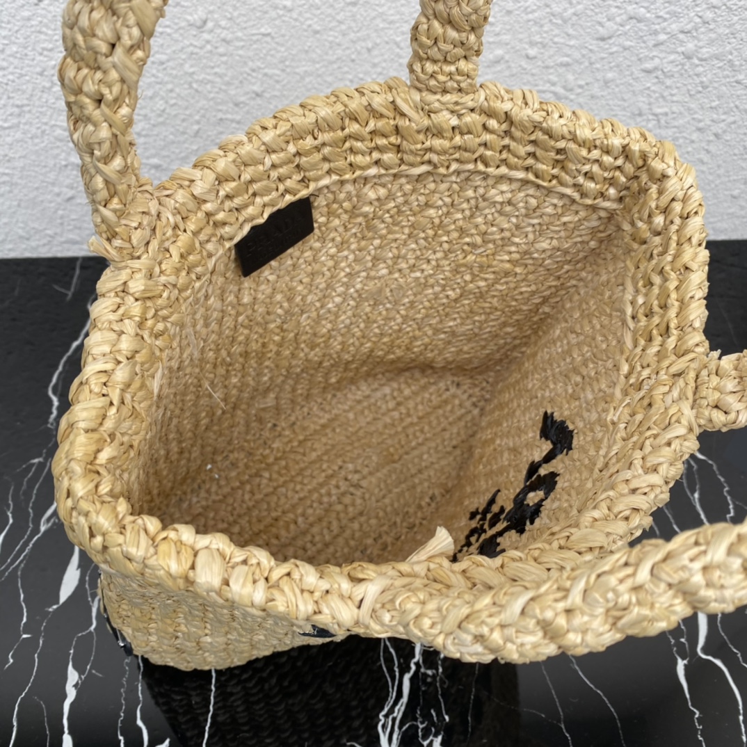 Prada 1BG422 Small Raffia Tote Bag Tan