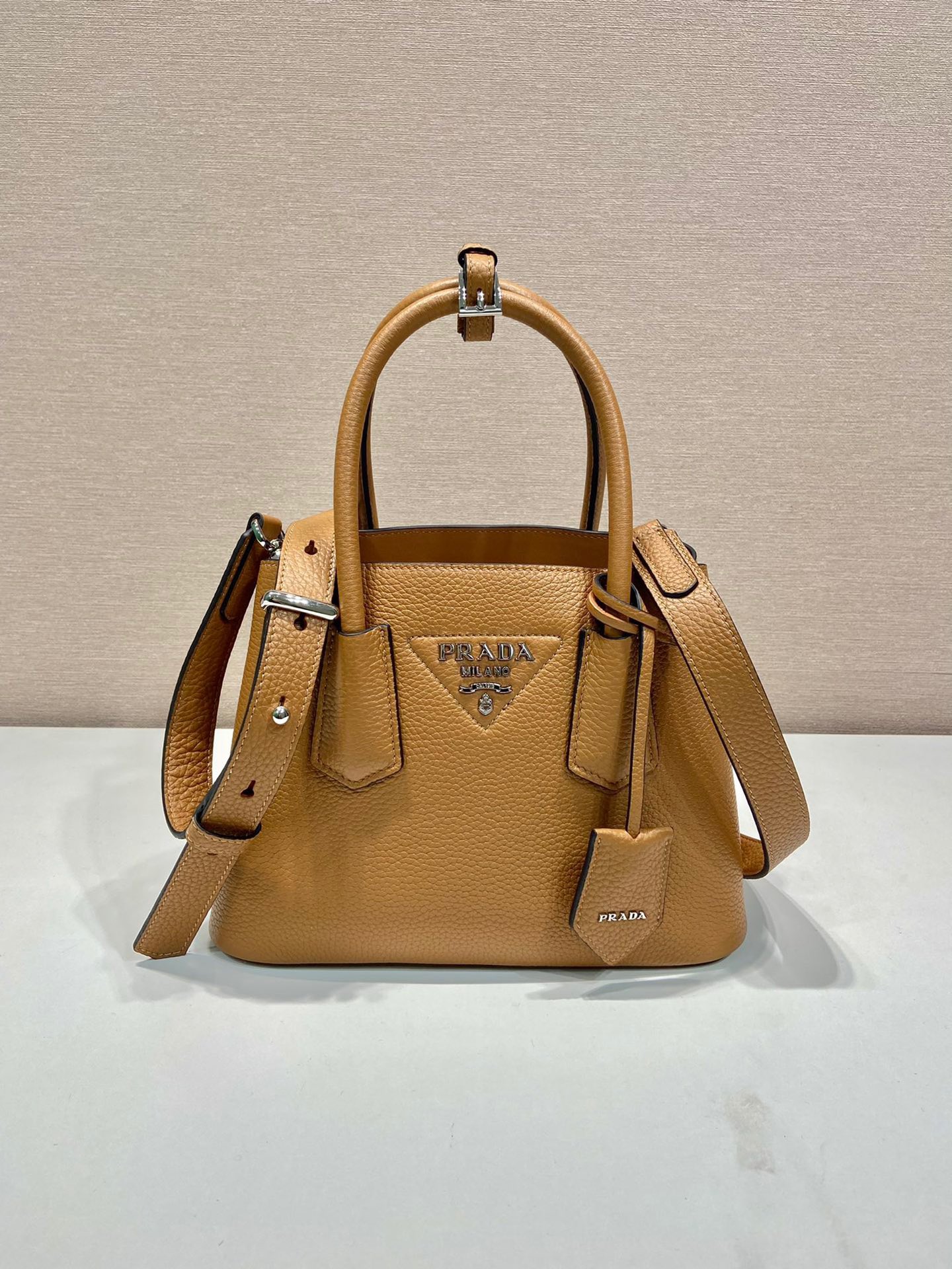 Prada 1BG443 Double Saffiano Leather Mini Bag Deer Skin Pattern Brown
