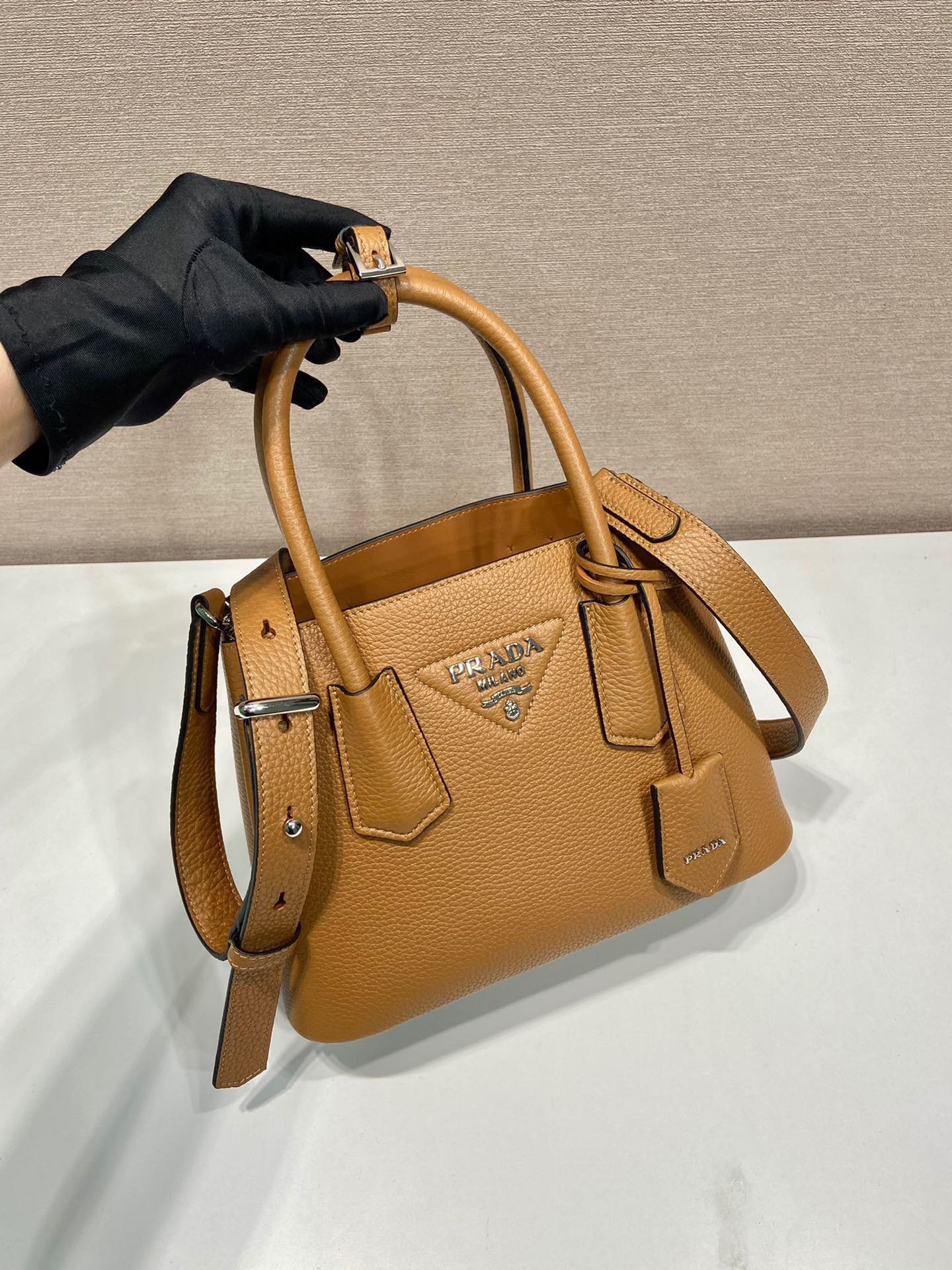 Prada 1BG443 Double Saffiano Leather Mini Bag Deer Skin Pattern Brown