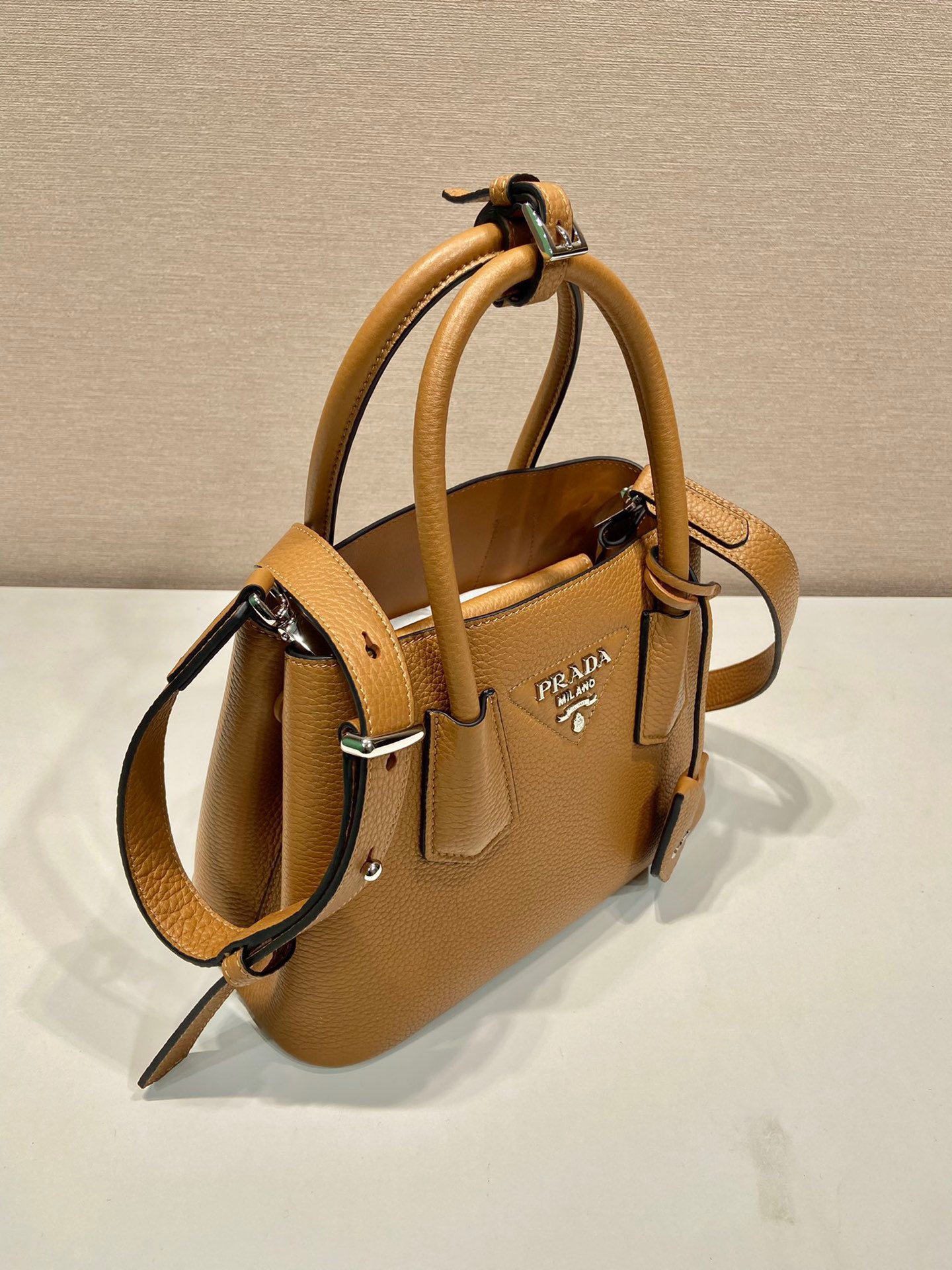 Prada 1BG443 Double Saffiano Leather Mini Bag Deer Skin Pattern Brown