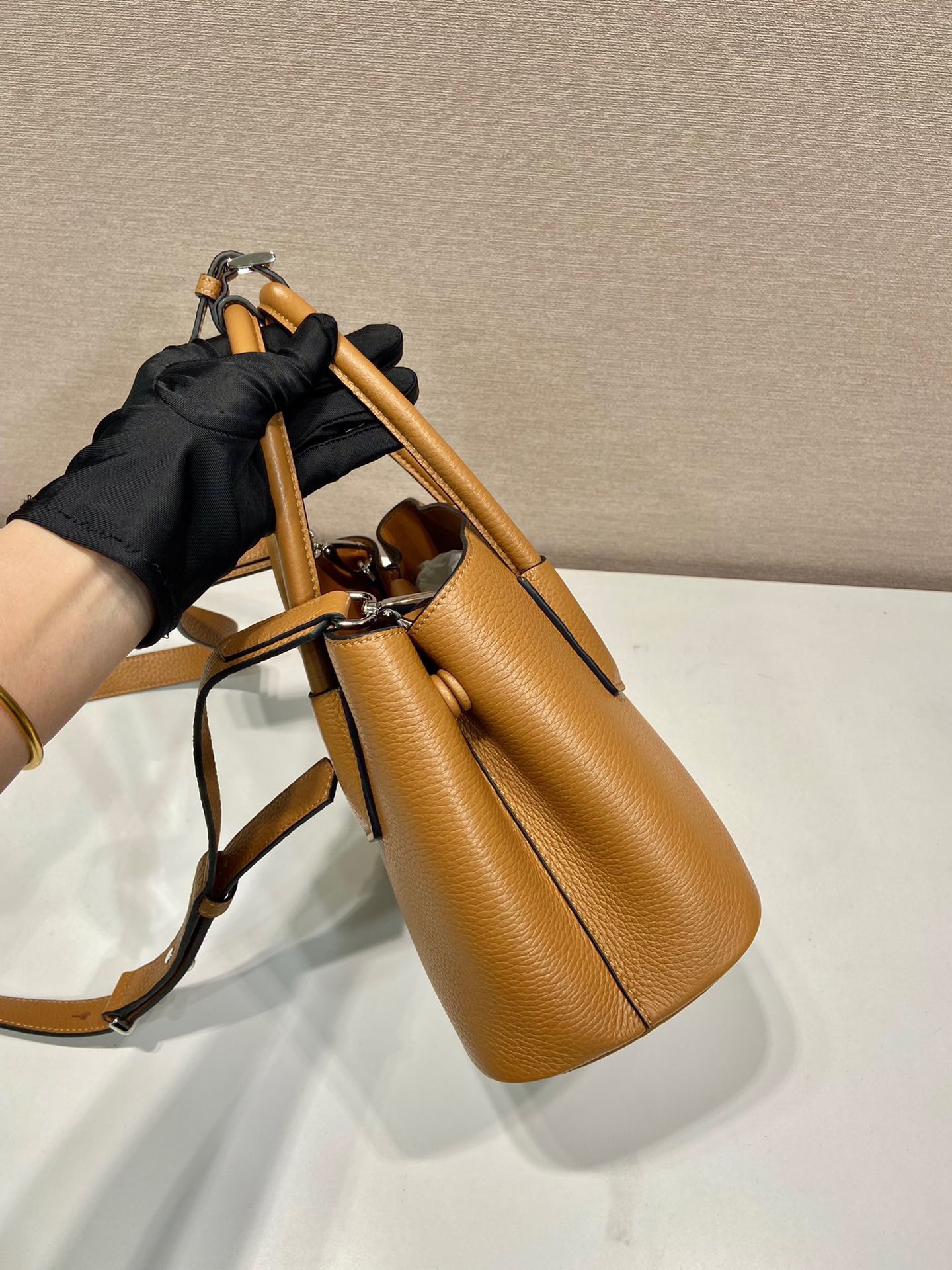 Prada 1BG443 Double Saffiano Leather Mini Bag Deer Skin Pattern Brown