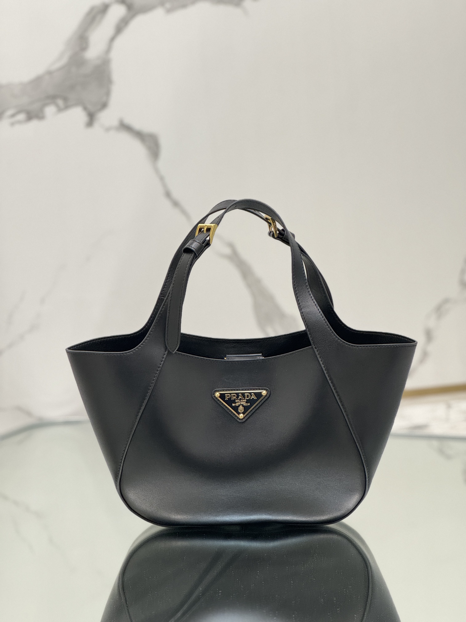 Prada 1BG483 Medium Leather Tote Bag Black