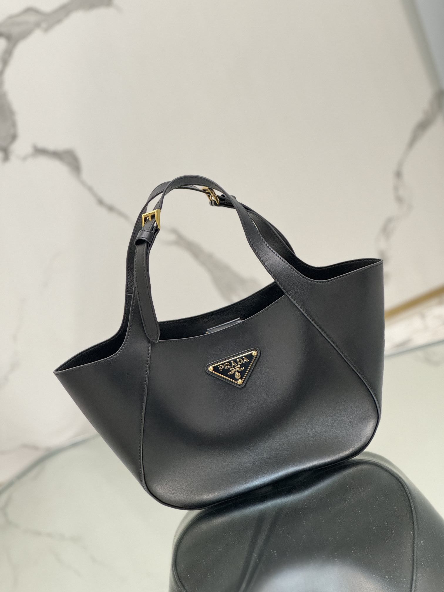 Prada 1BG483 Medium Leather Tote Bag Black