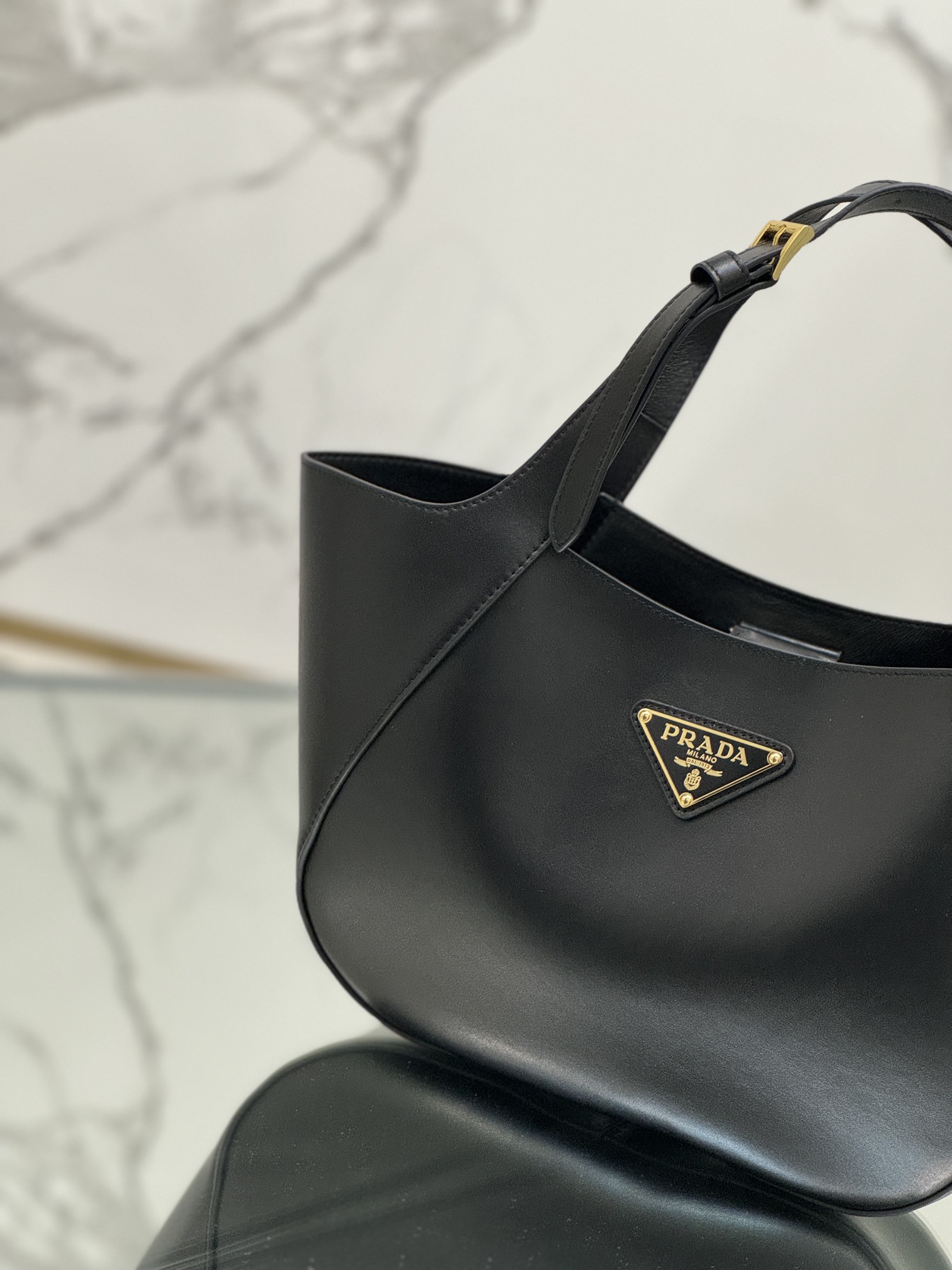 Prada 1BG483 Medium Leather Tote Bag Black