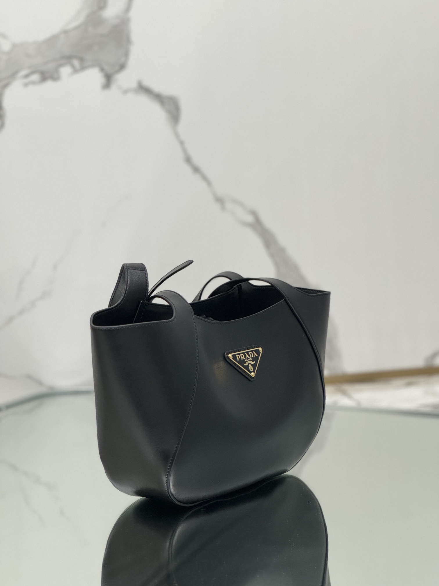 Prada 1BG483 Medium Leather Tote Bag Black