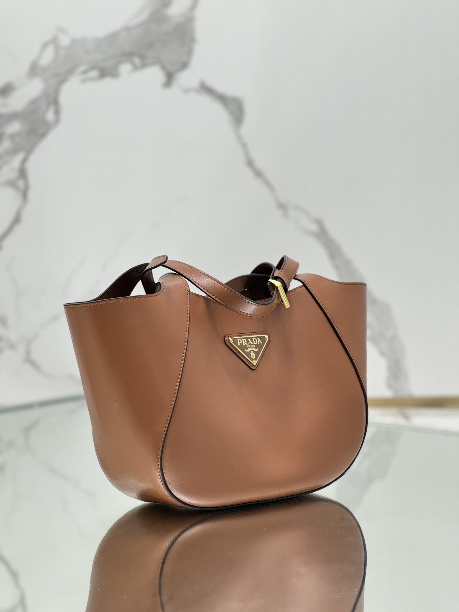 Prada 1BG483 Medium Leather Tote Bag Brown