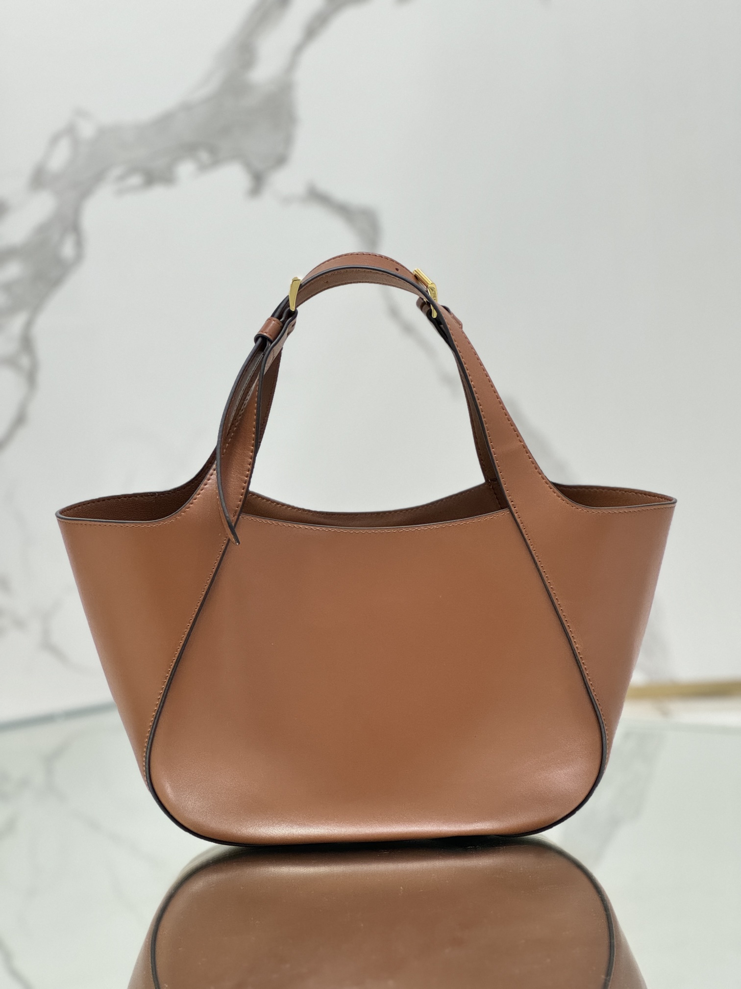 Prada 1BG483 Medium Leather Tote Bag Brown