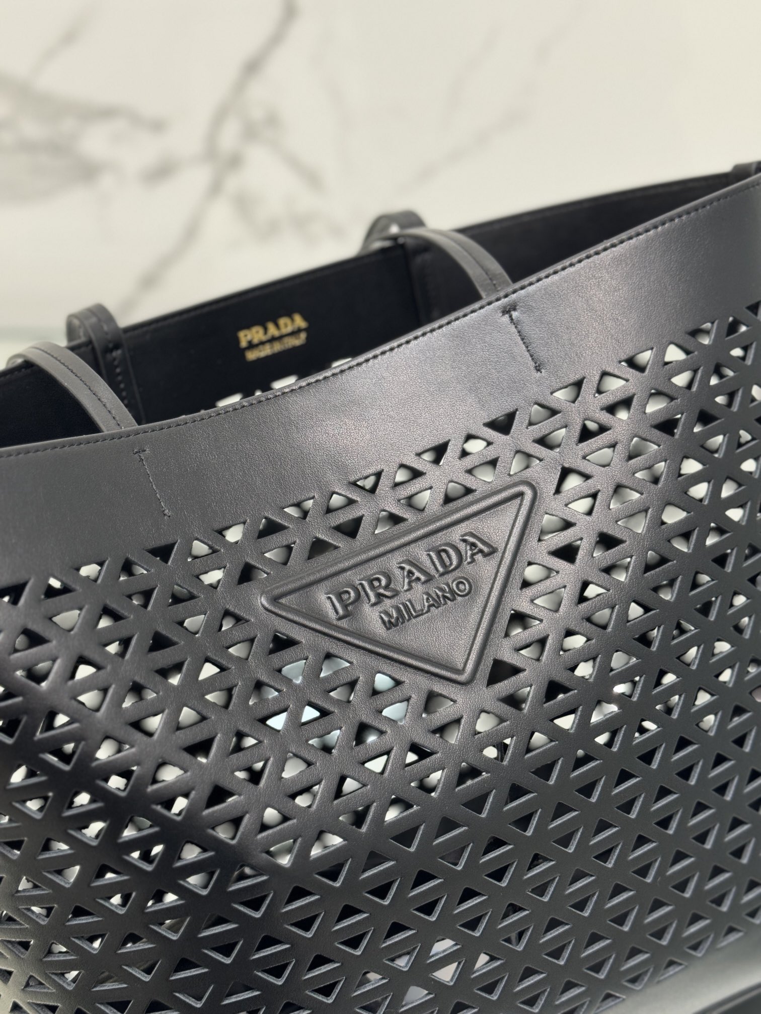 Prada 1BG503 Black Large Perforated Leather Tote Bag