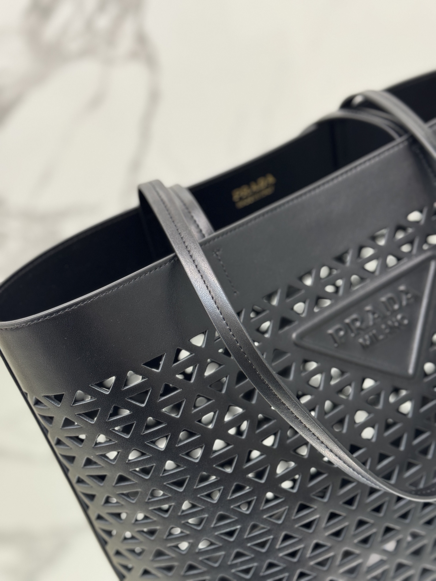 Prada 1BG503 Black Large Perforated Leather Tote Bag