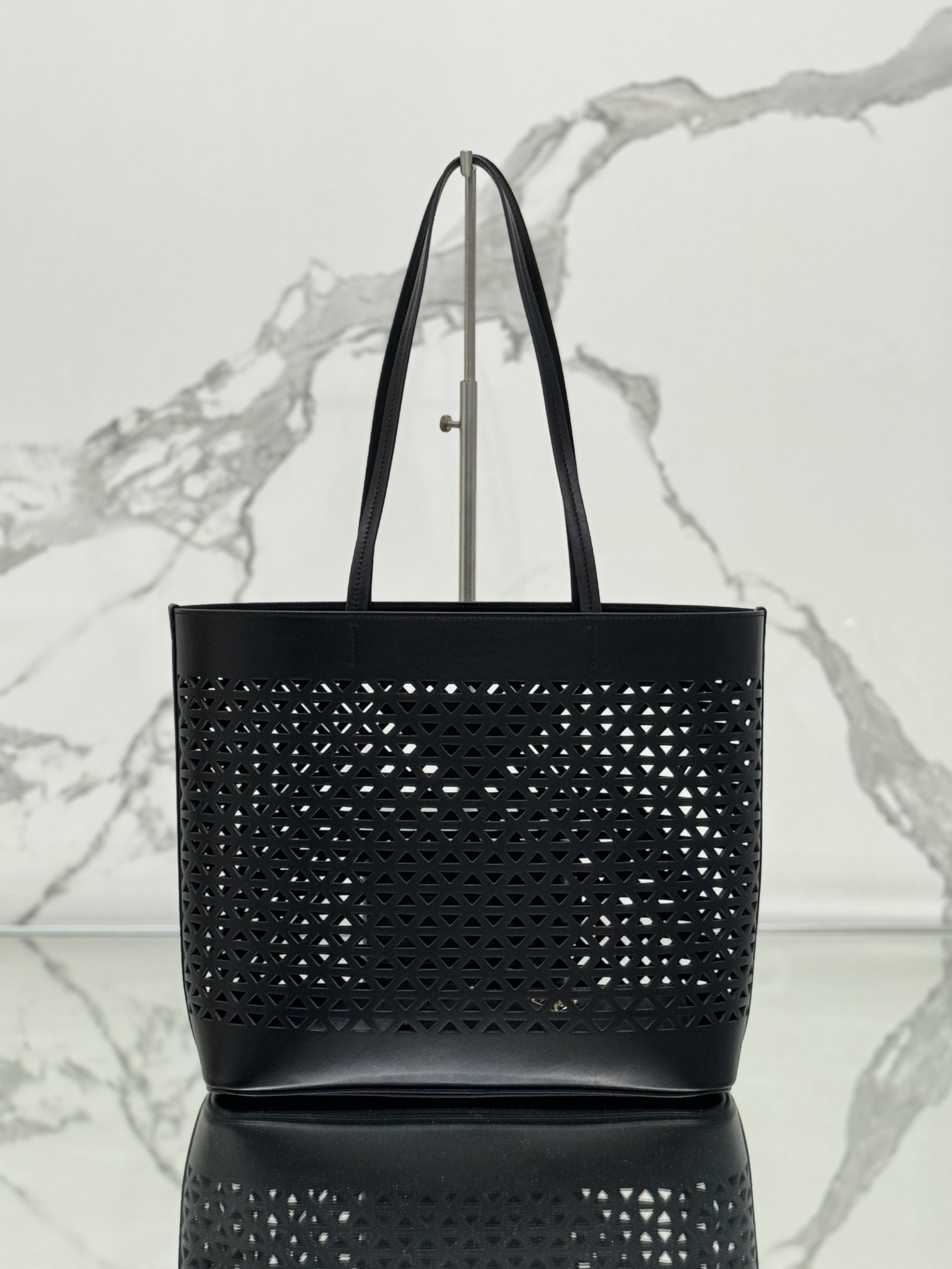 Prada 1BG503 Black Large Perforated Leather Tote Bag