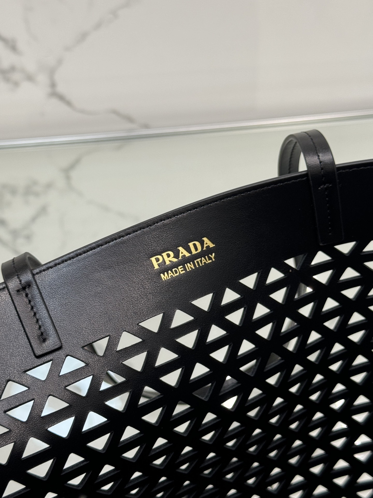 Prada 1BG503 Black Large Perforated Leather Tote Bag