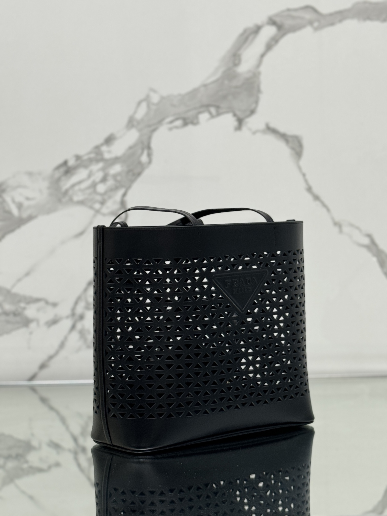 Prada 1BG503 Black Large Perforated Leather Tote Bag