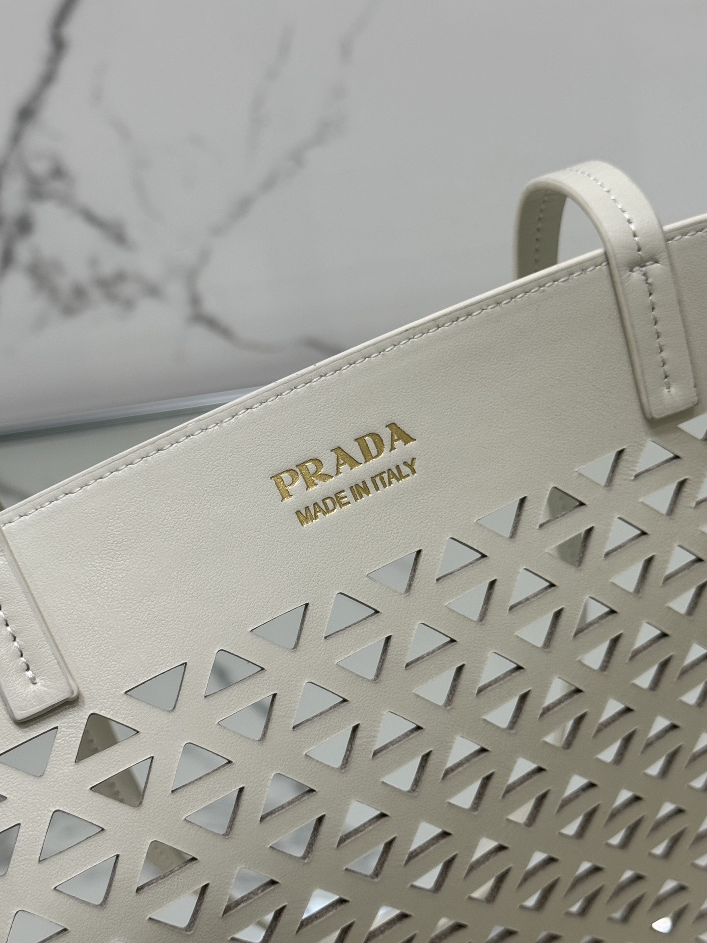 Prada 1BG503 White Large Perforated Leather Tote Bag
