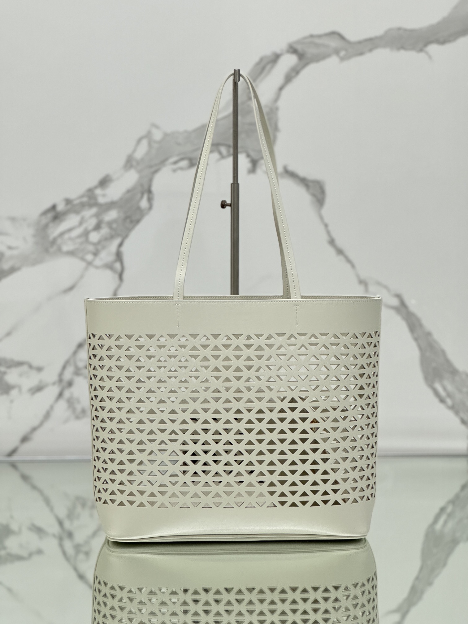 Prada 1BG503 White Large Perforated Leather Tote Bag