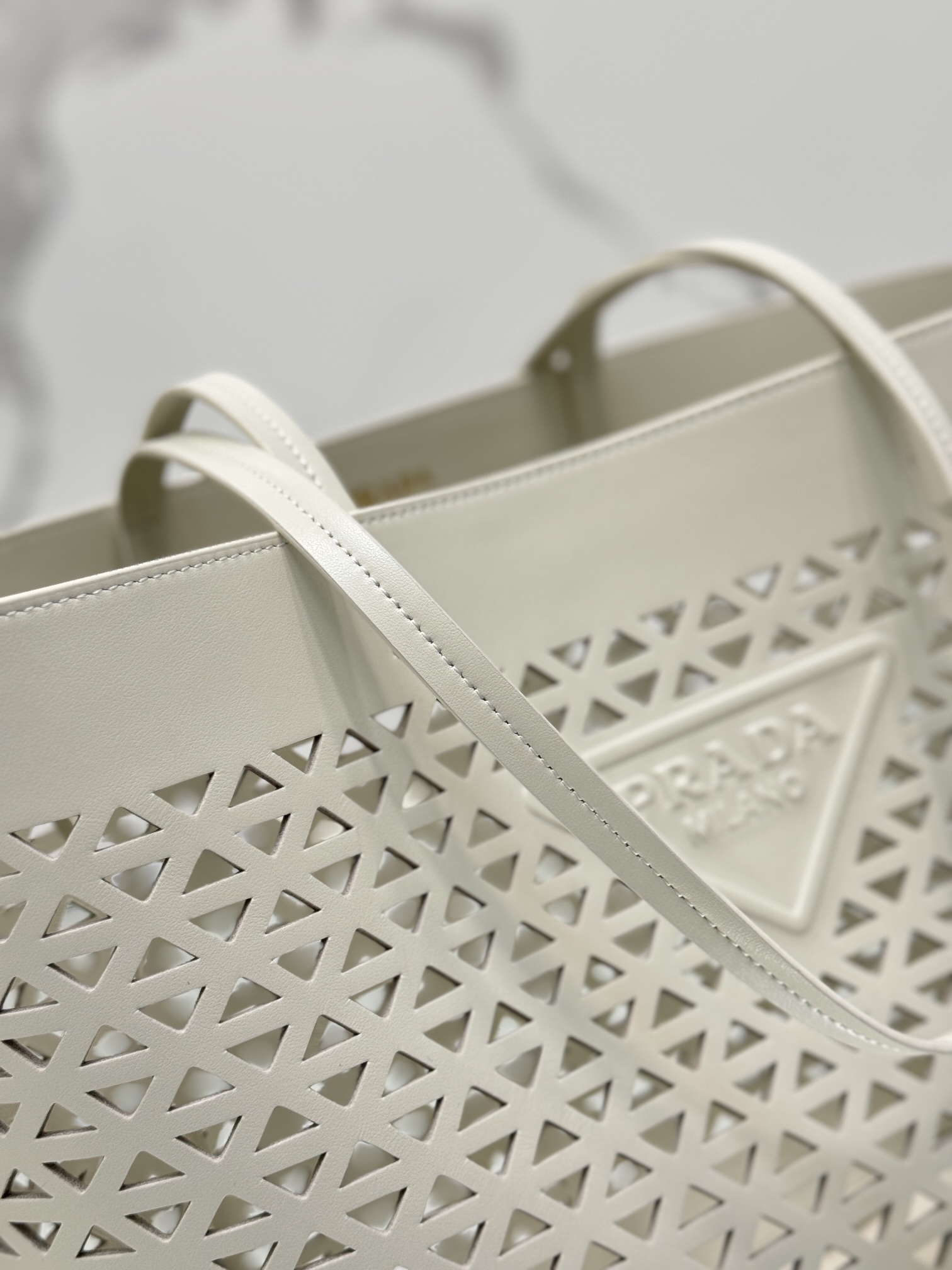 Prada 1BG503 White Large Perforated Leather Tote Bag