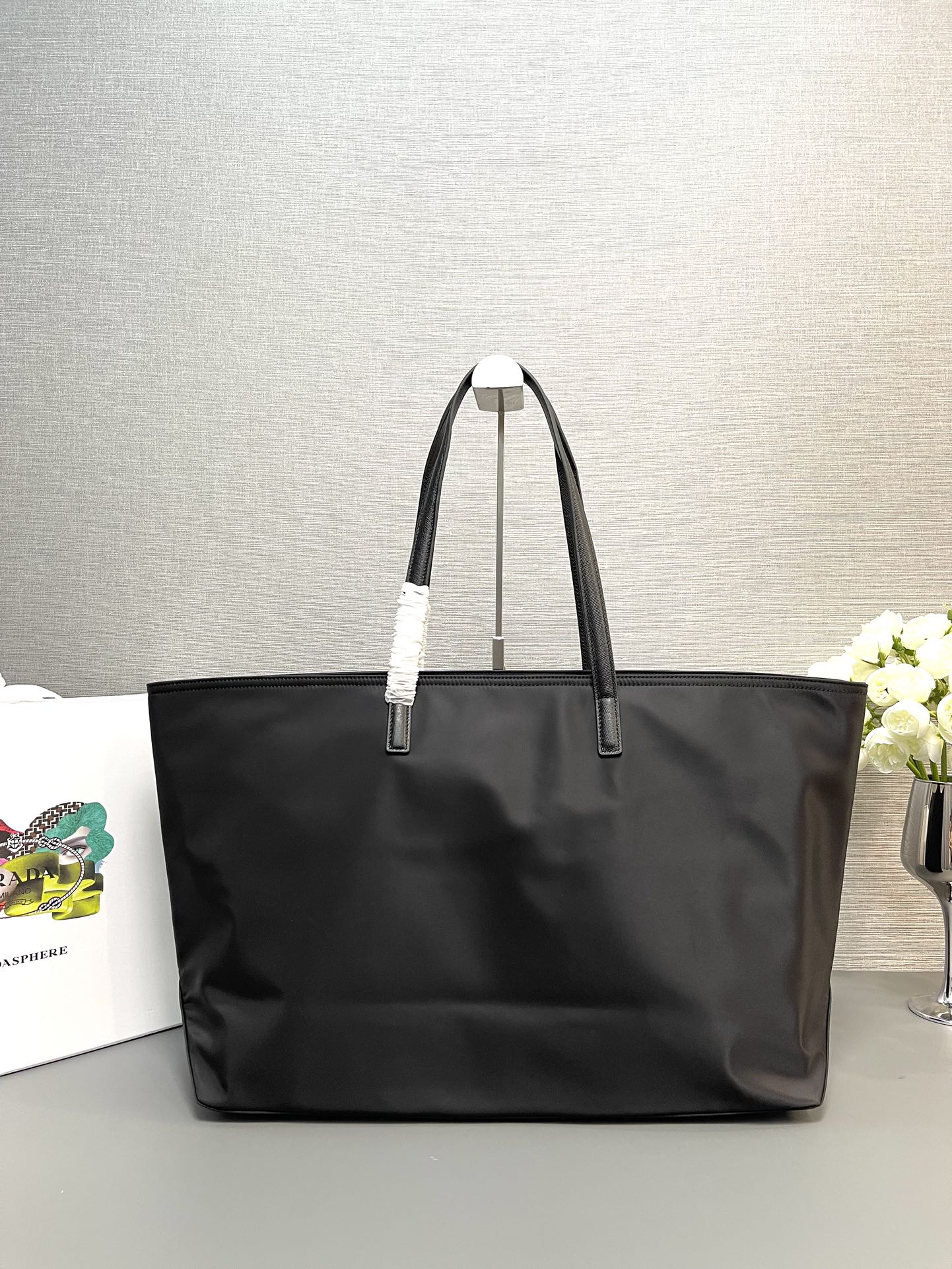 Prada 1BG527 Re-Edition 1978 large Re-Nylon and Saffiano leather tote bag Black