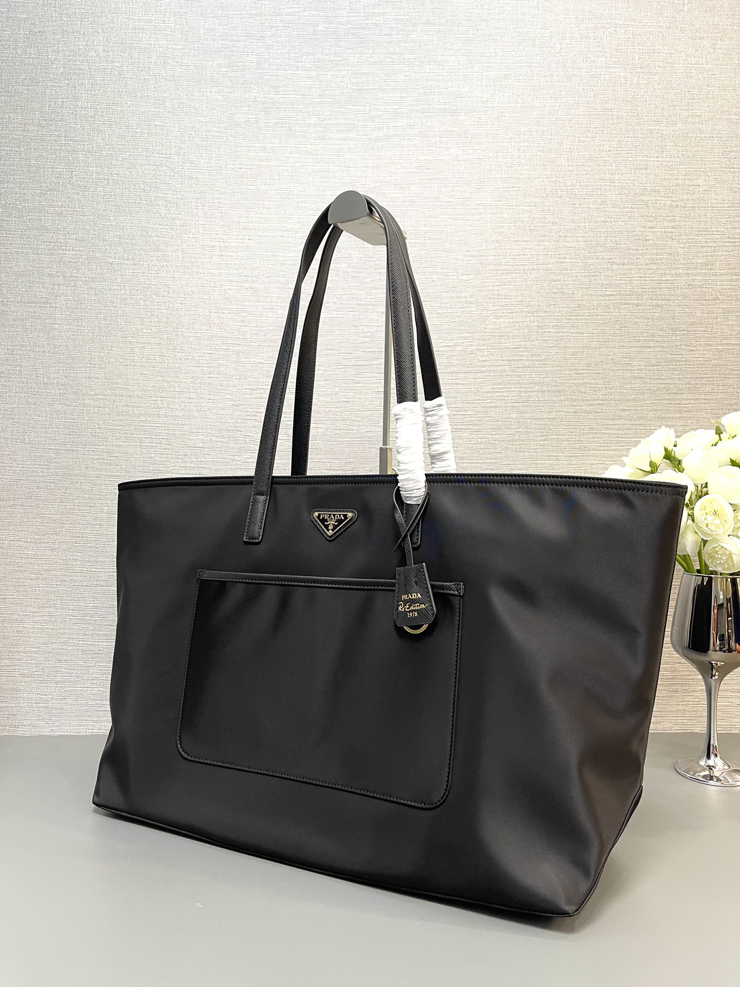 Prada 1BG527 Re-Edition 1978 large Re-Nylon and Saffiano leather tote bag Black