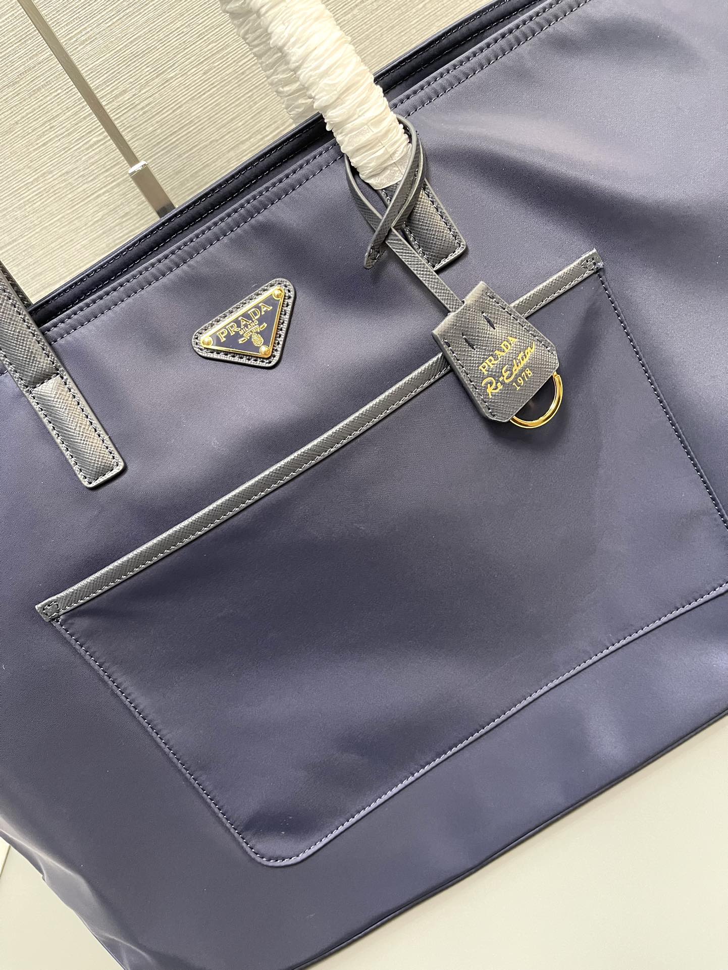 Prada 1BG527 Re-Edition 1978 large Re-Nylon and Saffiano leather tote bag Blue