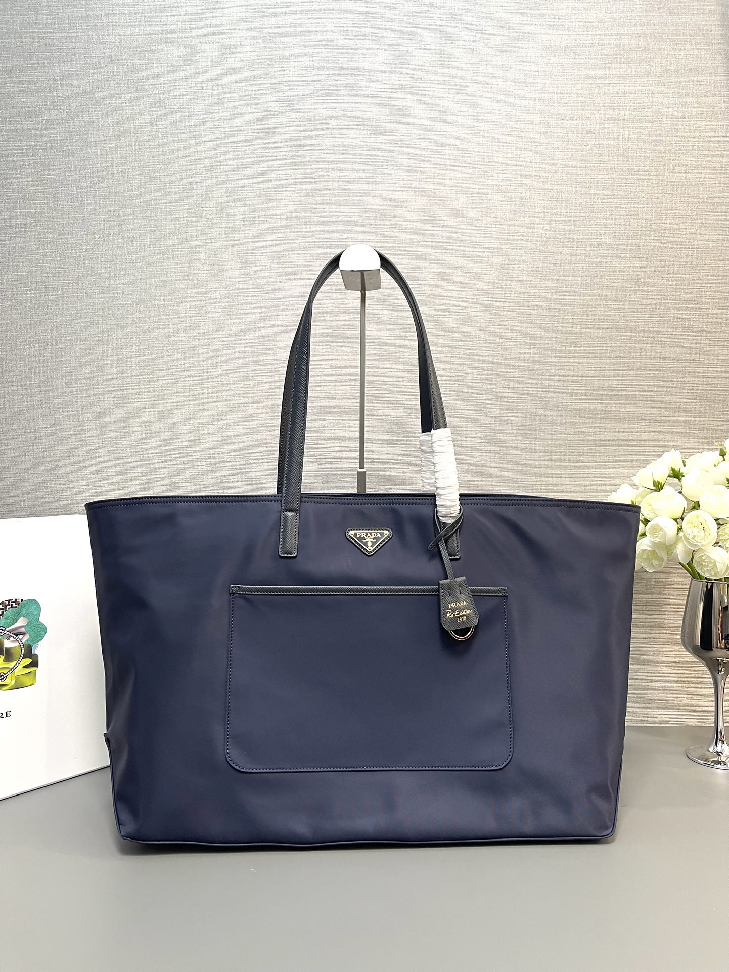 Prada 1BG527 Re-Edition 1978 large Re-Nylon and Saffiano leather tote bag Blue