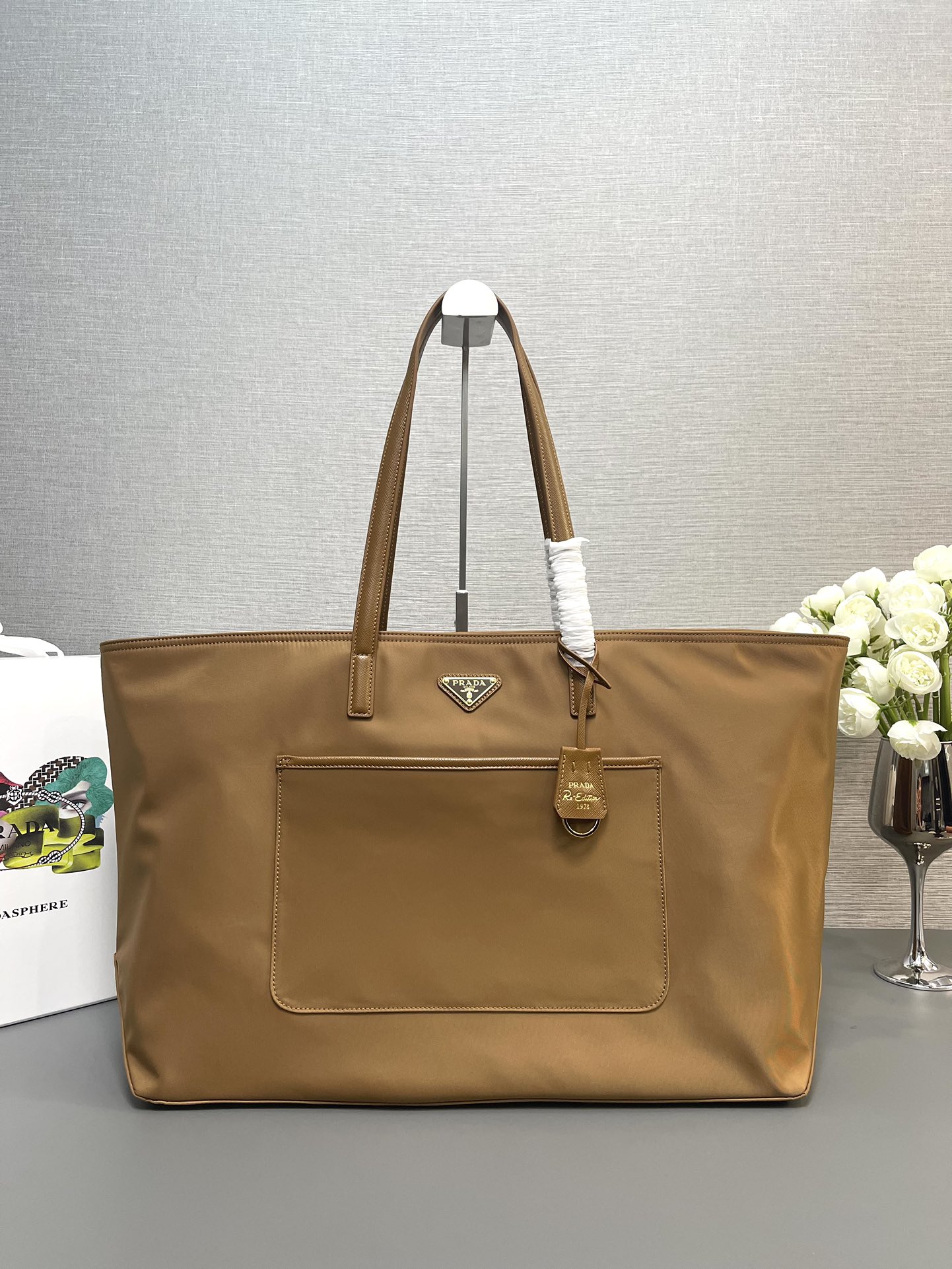 Prada 1BG527 Re-Edition 1978 large Re-Nylon and Saffiano leather tote bag Brown