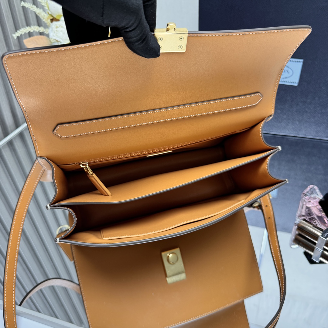 Prada 1BN023 Soft Sound Medium Leather Shoulder Bag Amber