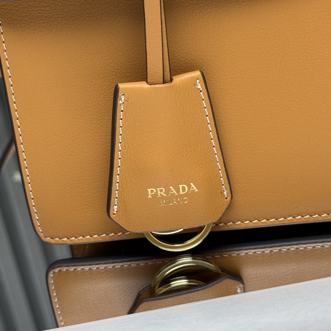Prada 1BN023 Soft Sound Medium Leather Shoulder Bag Amber