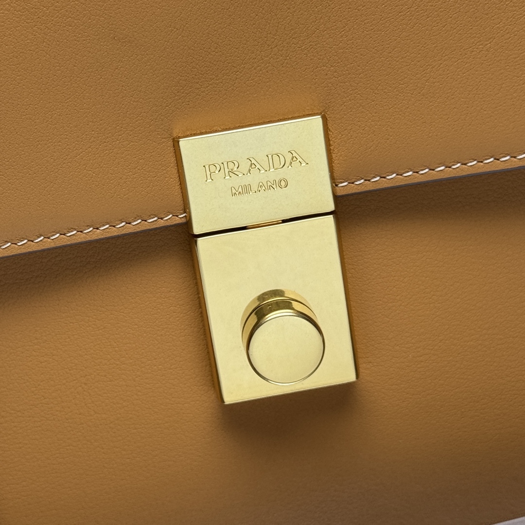Prada 1BN023 Soft Sound Medium Leather Shoulder Bag Amber