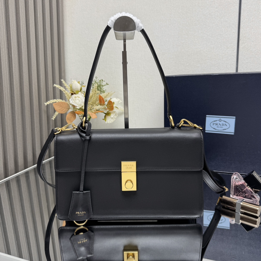 Prada 1BN023 Soft Sound Medium Leather Shoulder Bag Pistachio Black