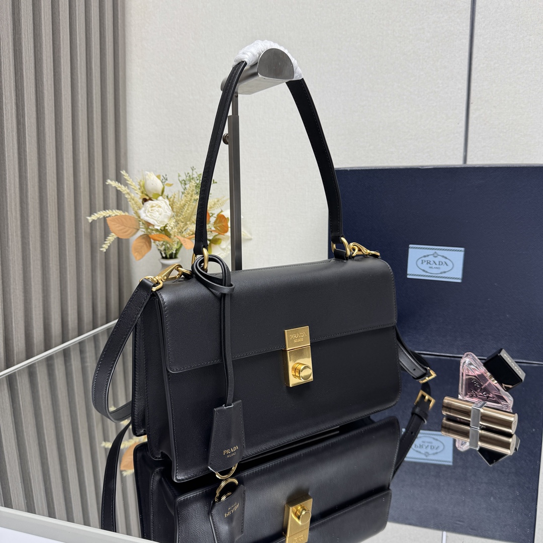 Prada 1BN023 Soft Sound Medium Leather Shoulder Bag Pistachio Black