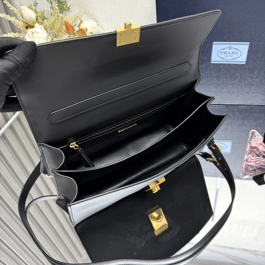 Prada 1BN023 Soft Sound Medium Leather Shoulder Bag Pistachio Black