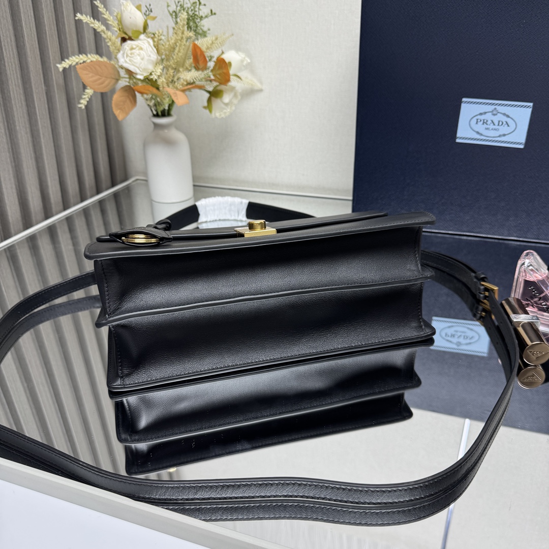 Prada 1BN023 Soft Sound Medium Leather Shoulder Bag Pistachio Black
