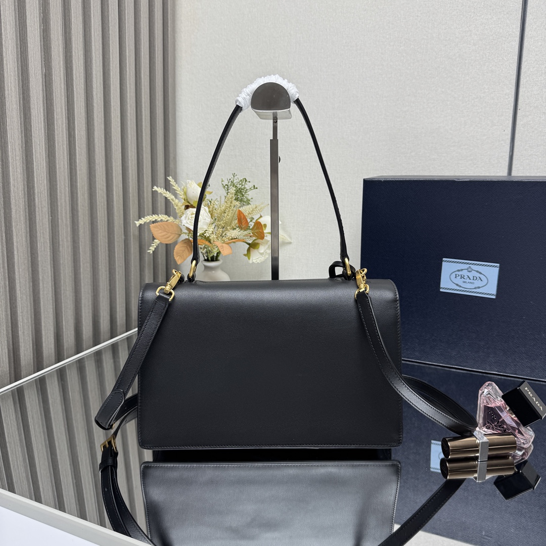 Prada 1BN023 Soft Sound Medium Leather Shoulder Bag Pistachio Black