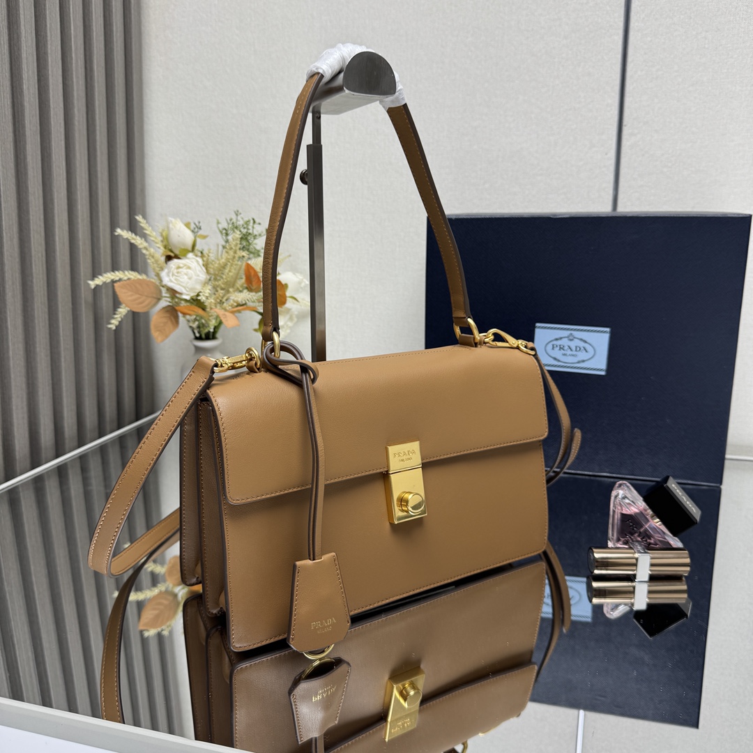 Prada 1BN023 Soft Sound Medium Leather Shoulder Bag Pistachio Caramel
