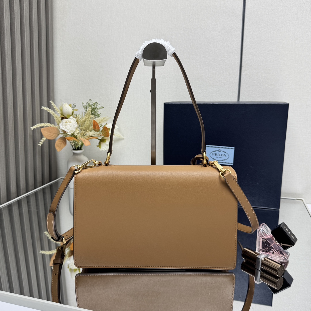 Prada 1BN023 Soft Sound Medium Leather Shoulder Bag Pistachio Caramel