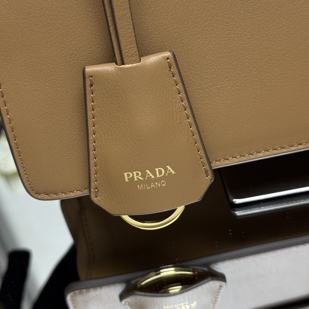 Prada 1BN023 Soft Sound Medium Leather Shoulder Bag Pistachio Caramel