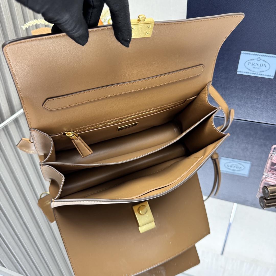 Prada 1BN023 Soft Sound Medium Leather Shoulder Bag Pistachio Caramel