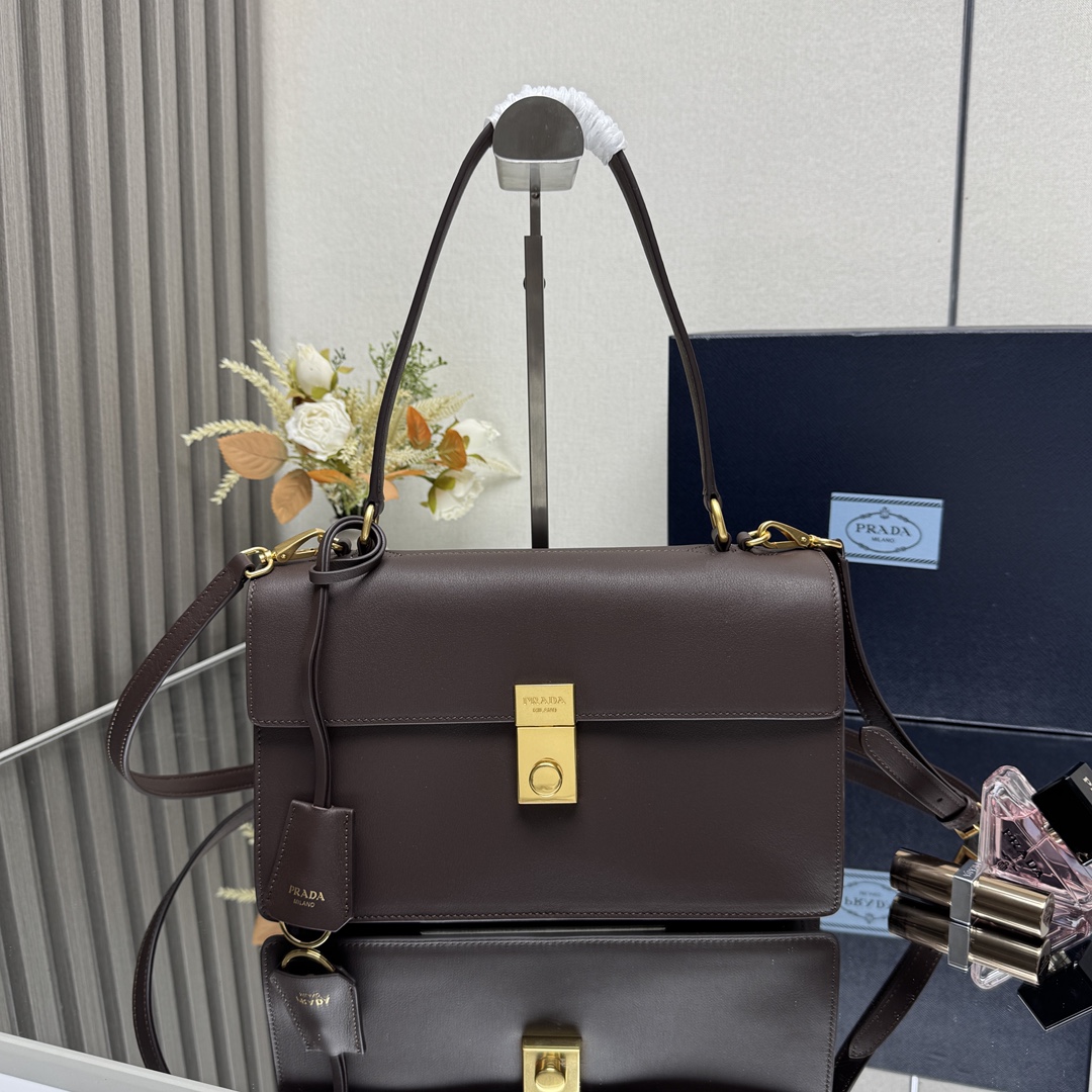 Prada 1BN023 Soft Sound Medium Leather Shoulder Bag Pistachio Dark Brown