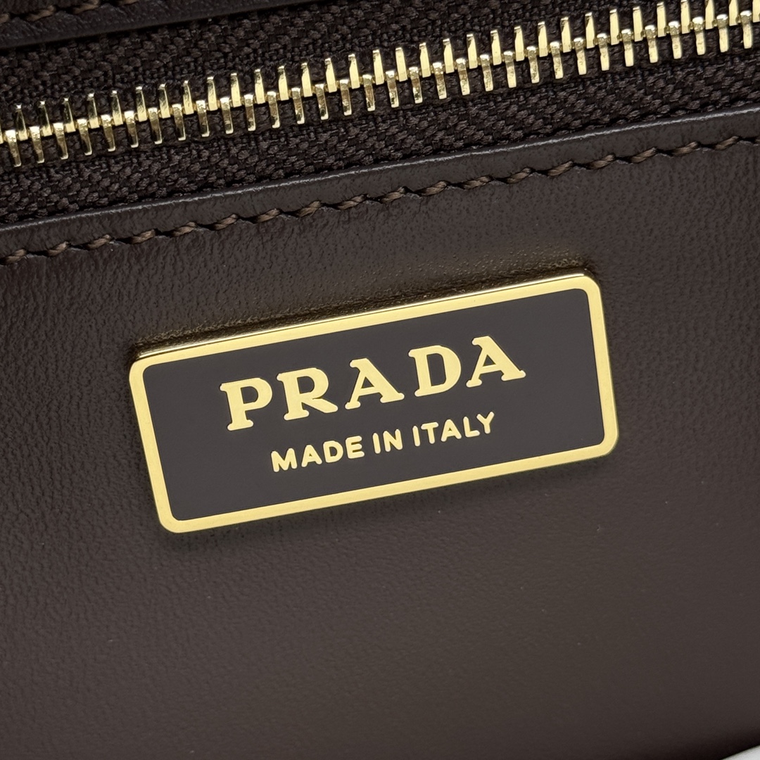Prada 1BN023 Soft Sound Medium Leather Shoulder Bag Pistachio Dark Brown