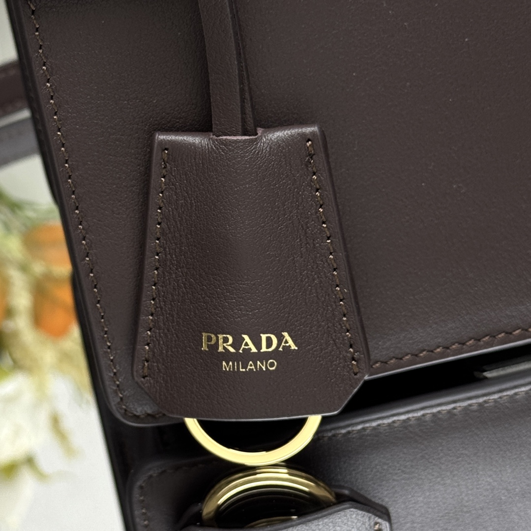 Prada 1BN023 Soft Sound Medium Leather Shoulder Bag Pistachio Dark Brown