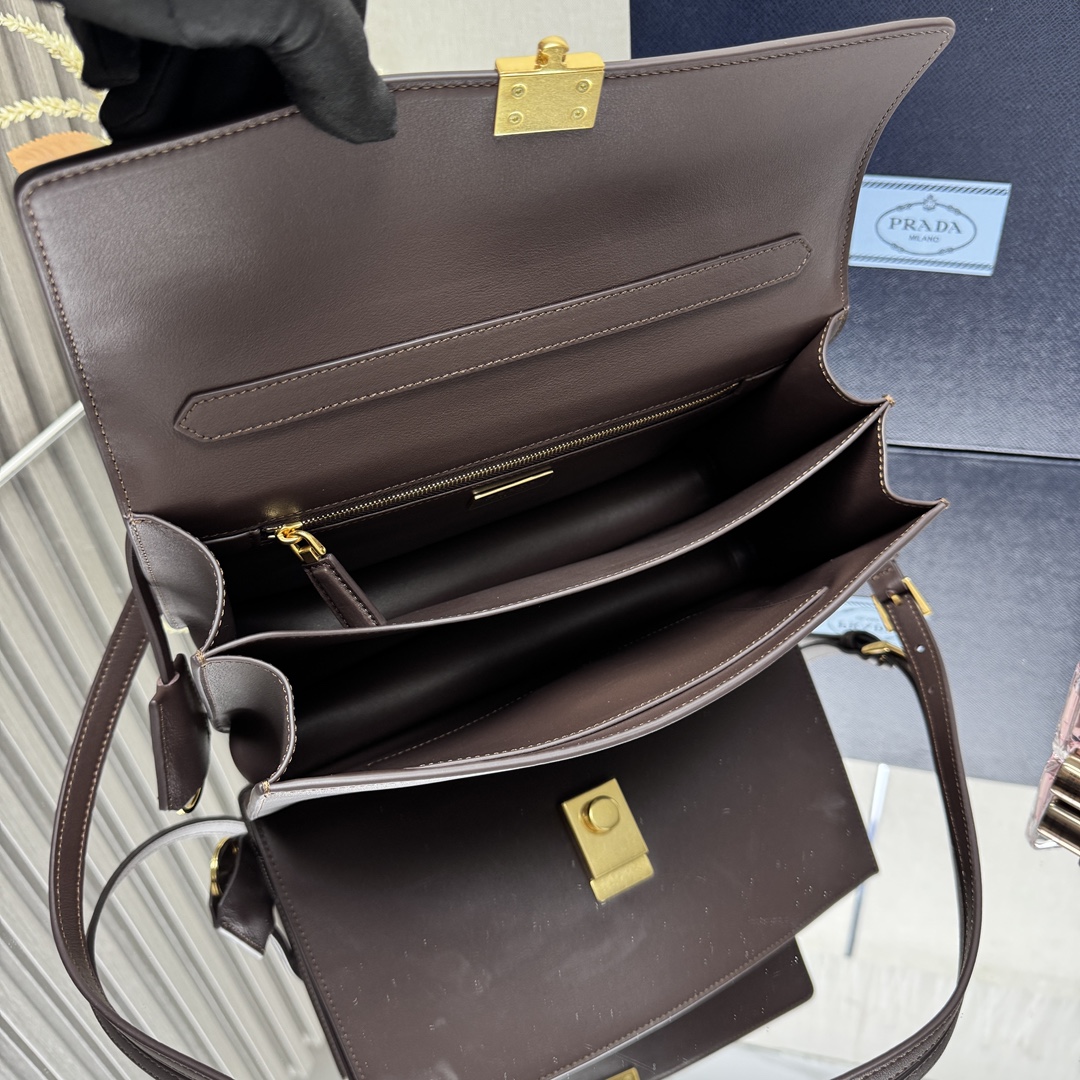 Prada 1BN023 Soft Sound Medium Leather Shoulder Bag Pistachio Dark Brown