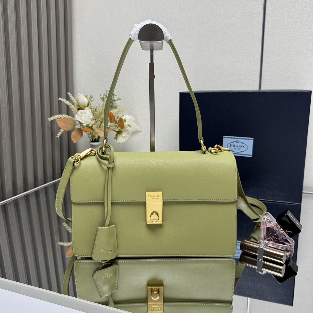 Prada 1BN023 Soft Sound Medium Leather Shoulder Bag Pistachio Green